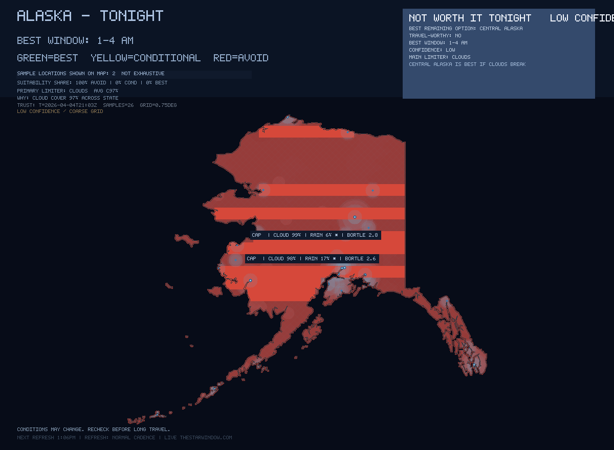 Alaska stargazing map