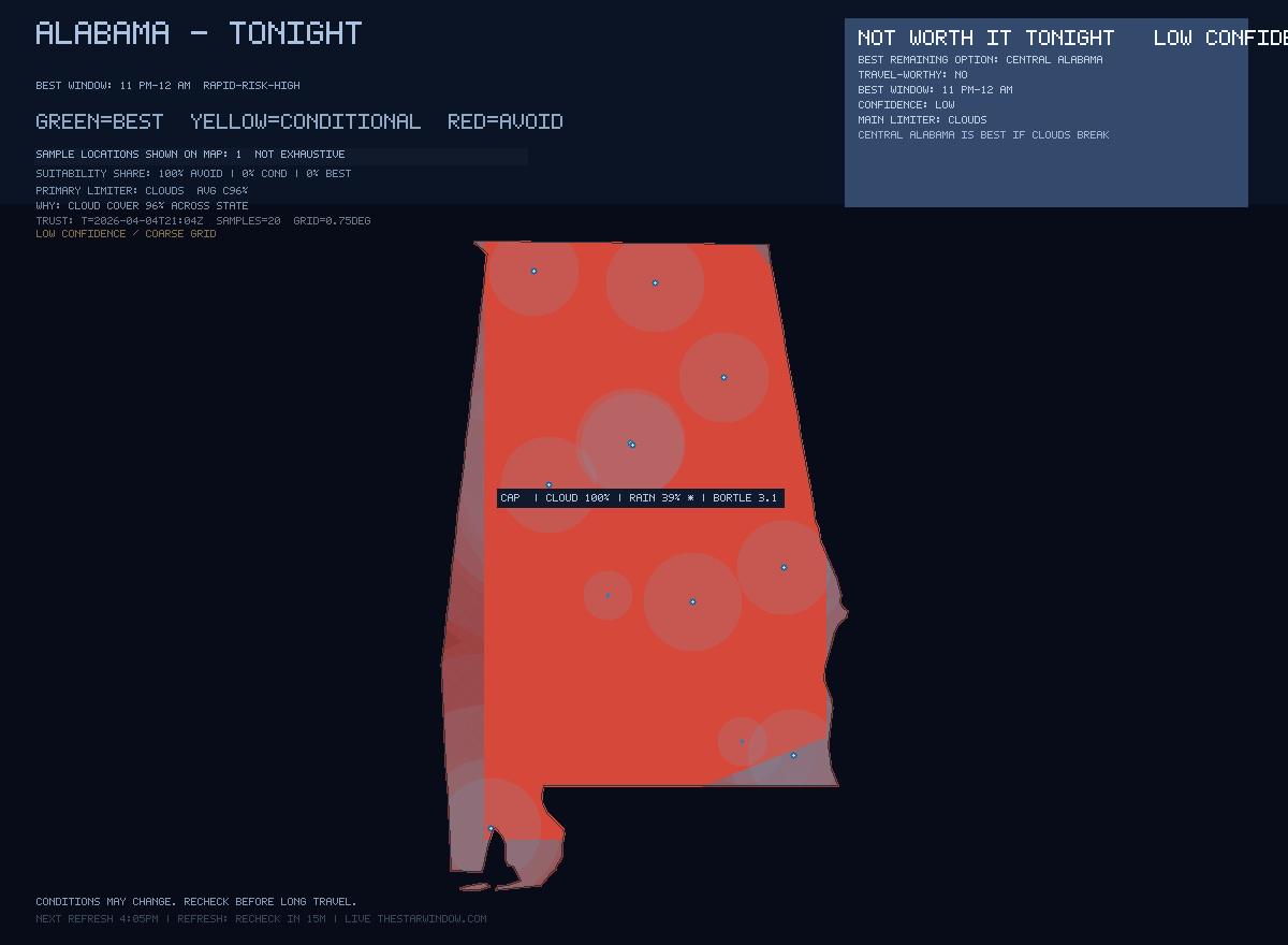 Alabama stargazing map