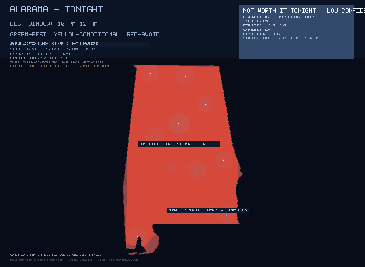 Alabama stargazing map