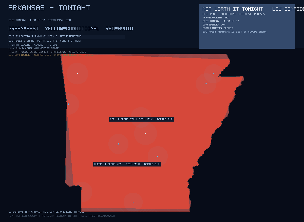 Arkansas stargazing map