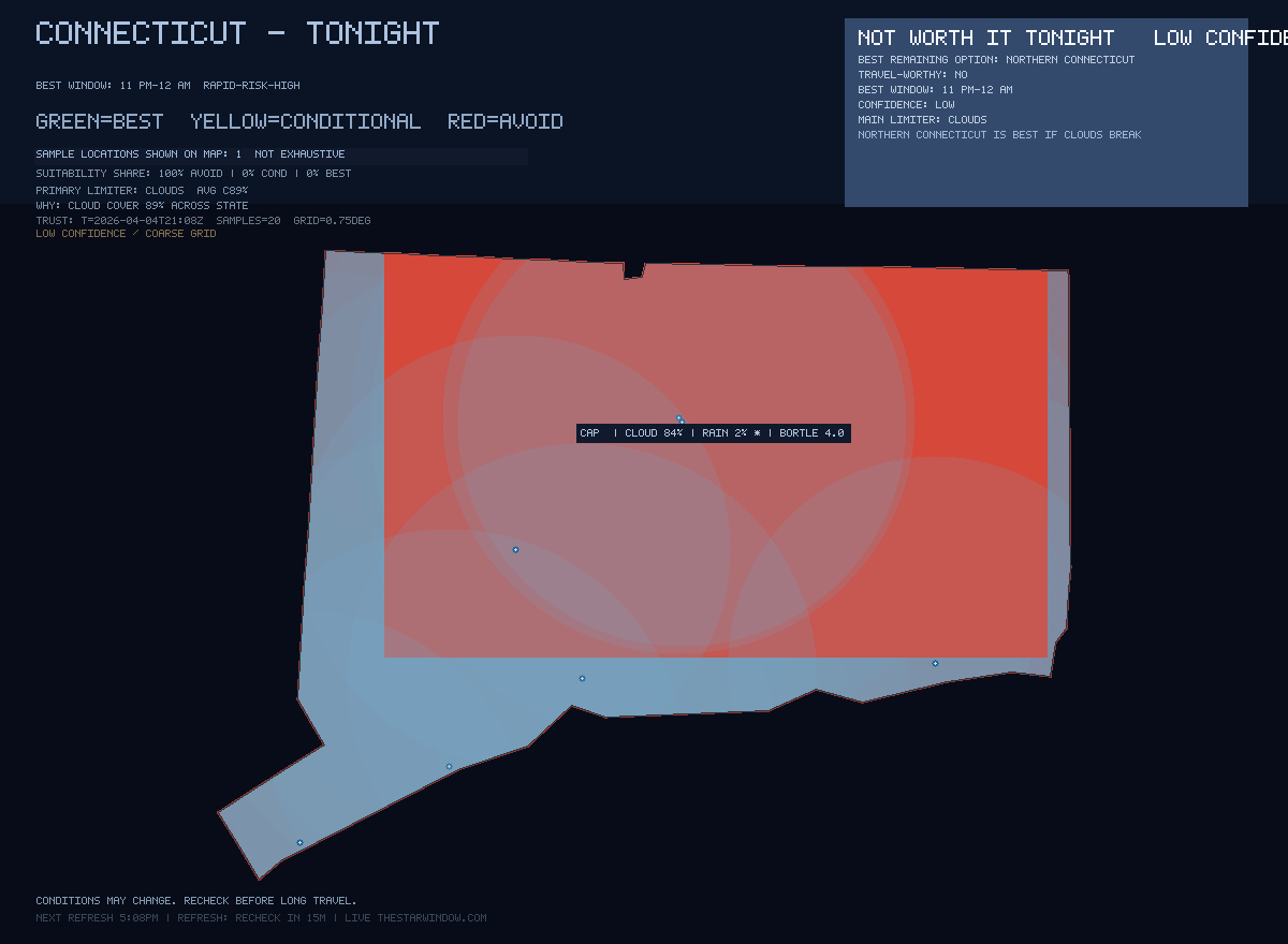 Connecticut stargazing map