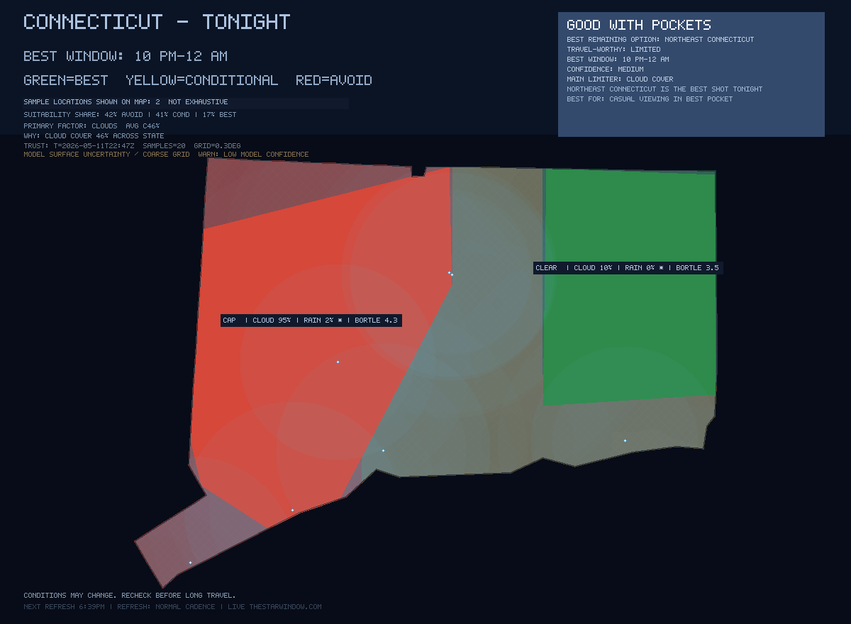 Connecticut stargazing map