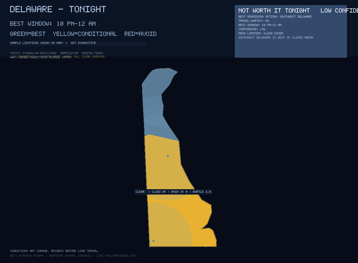 Delaware stargazing map