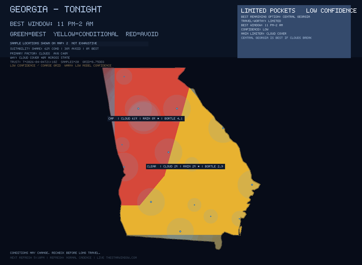 Georgia stargazing map