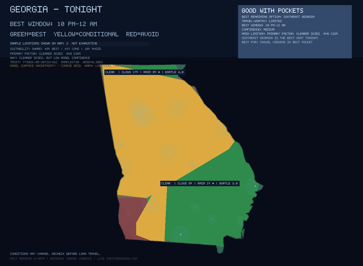 Georgia stargazing map