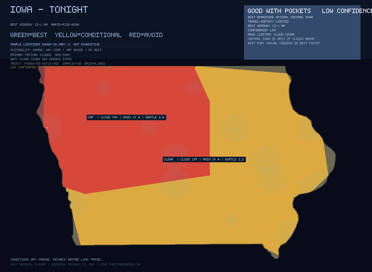 Iowa stargazing map