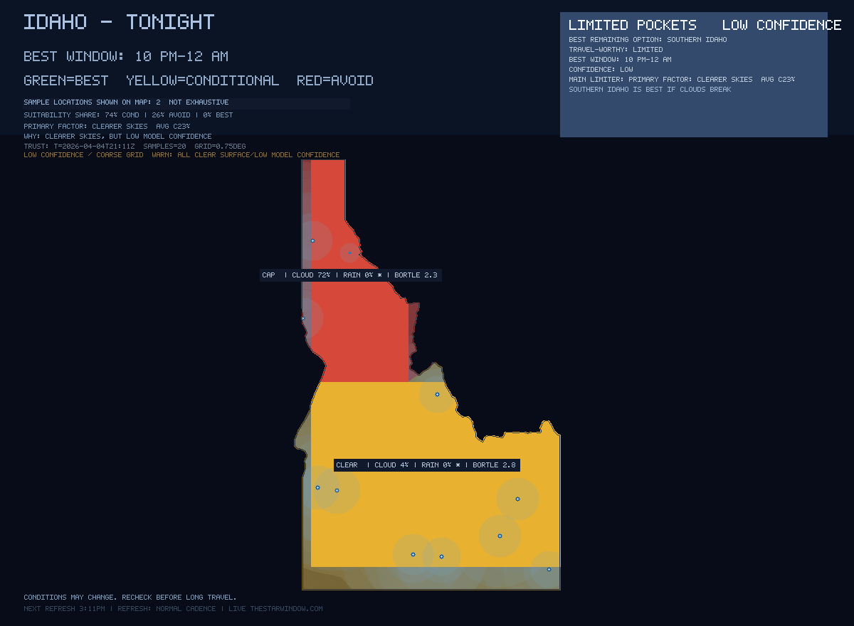 Idaho stargazing map