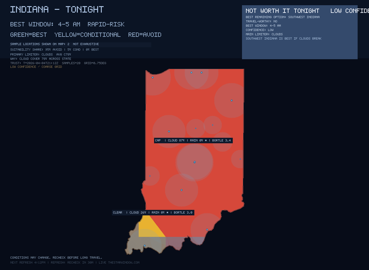 Indiana stargazing map