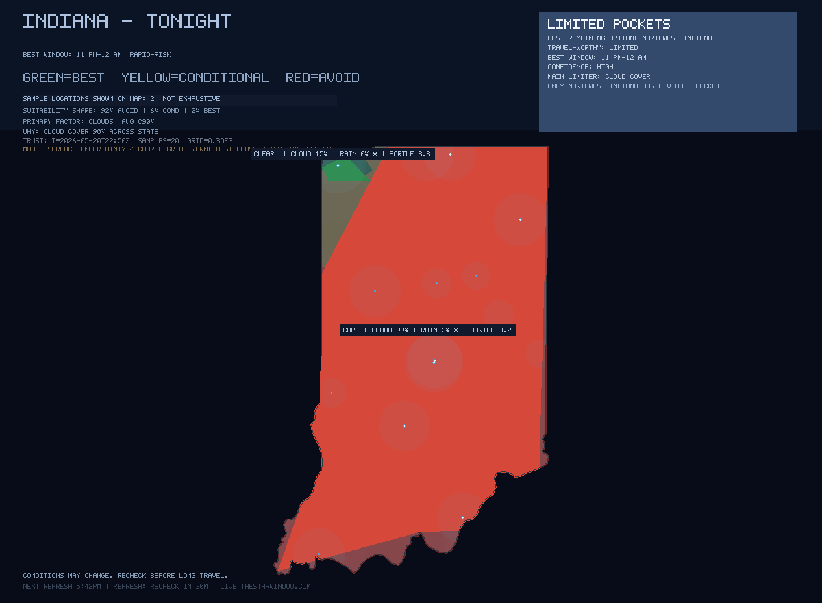 Indiana stargazing map