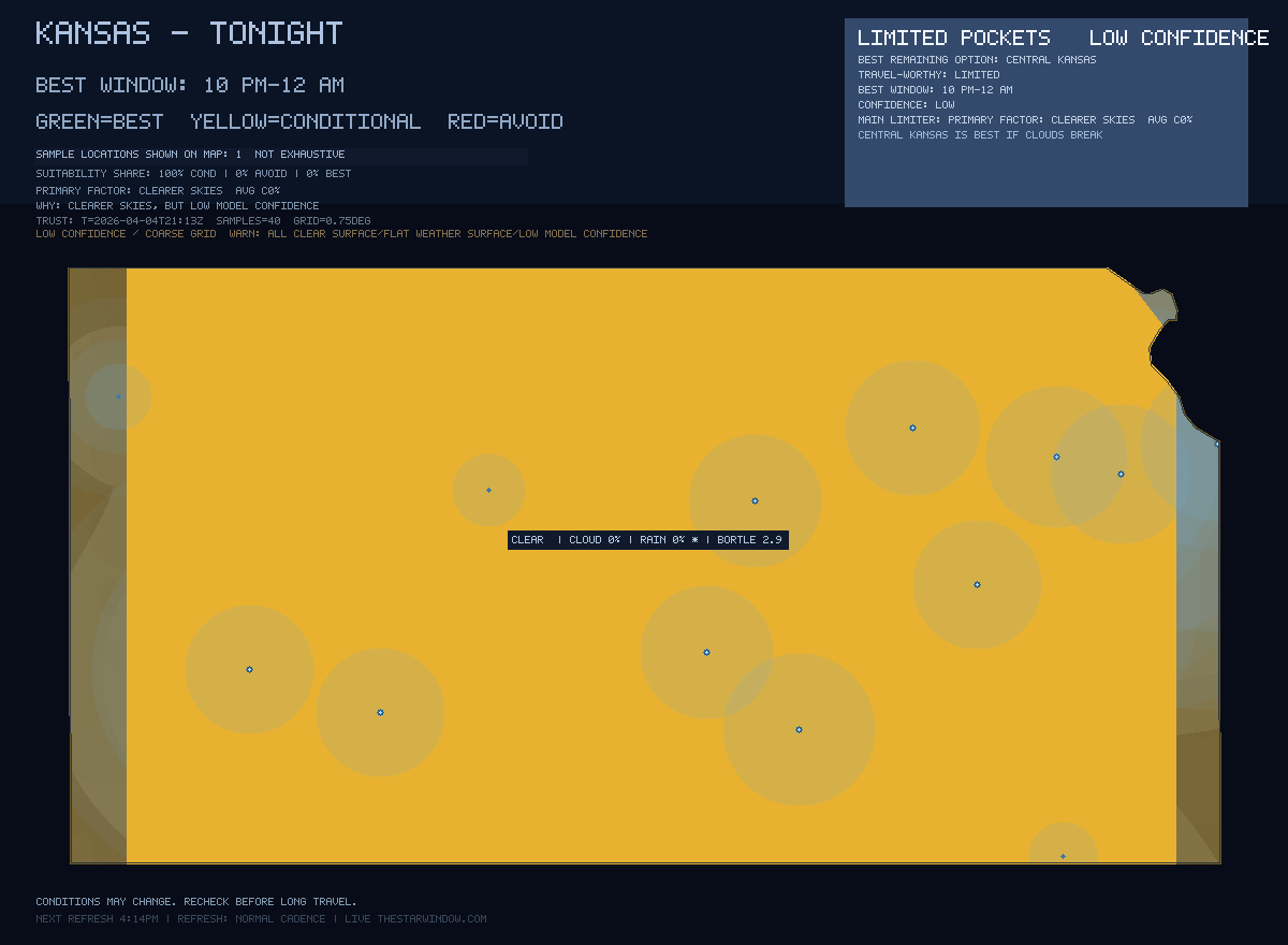 Kansas stargazing map