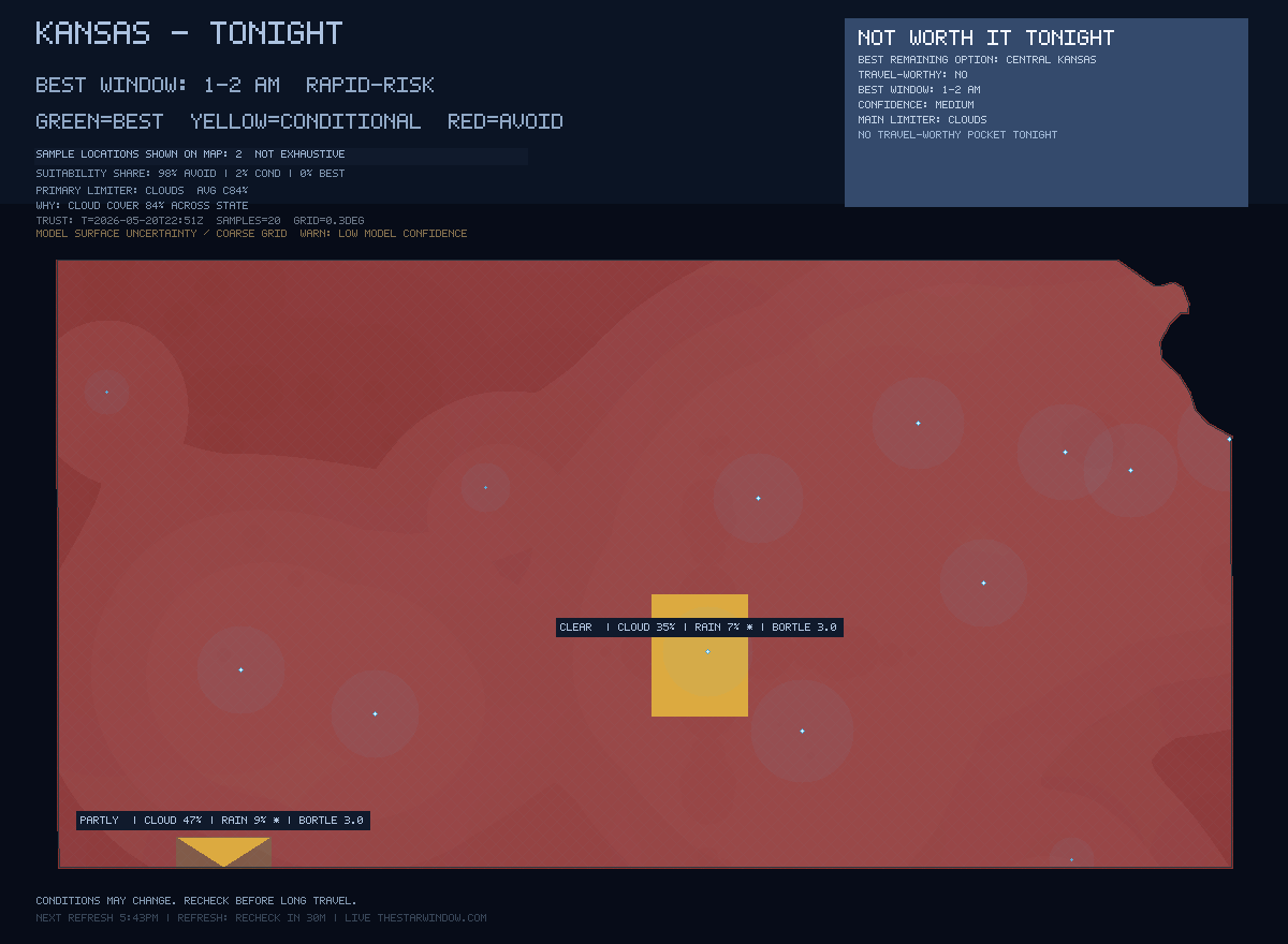 Kansas stargazing map