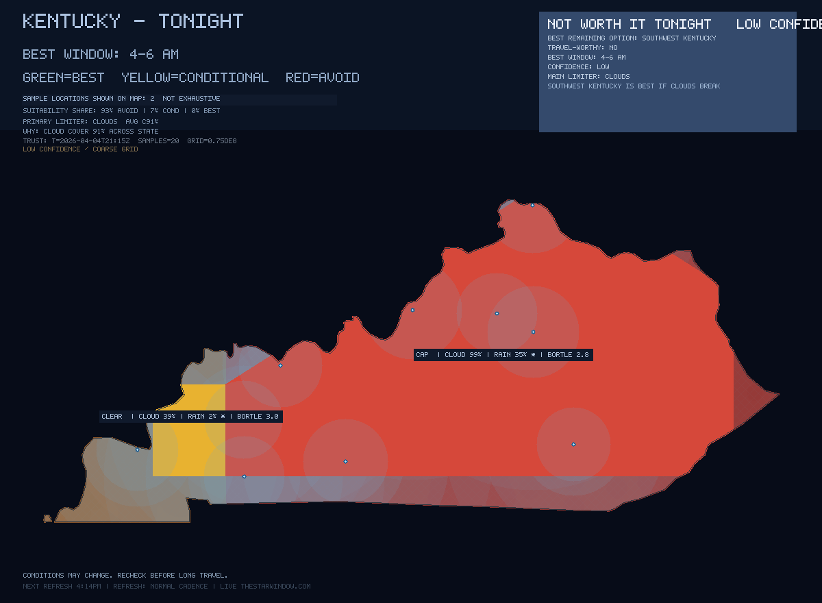 Kentucky stargazing map