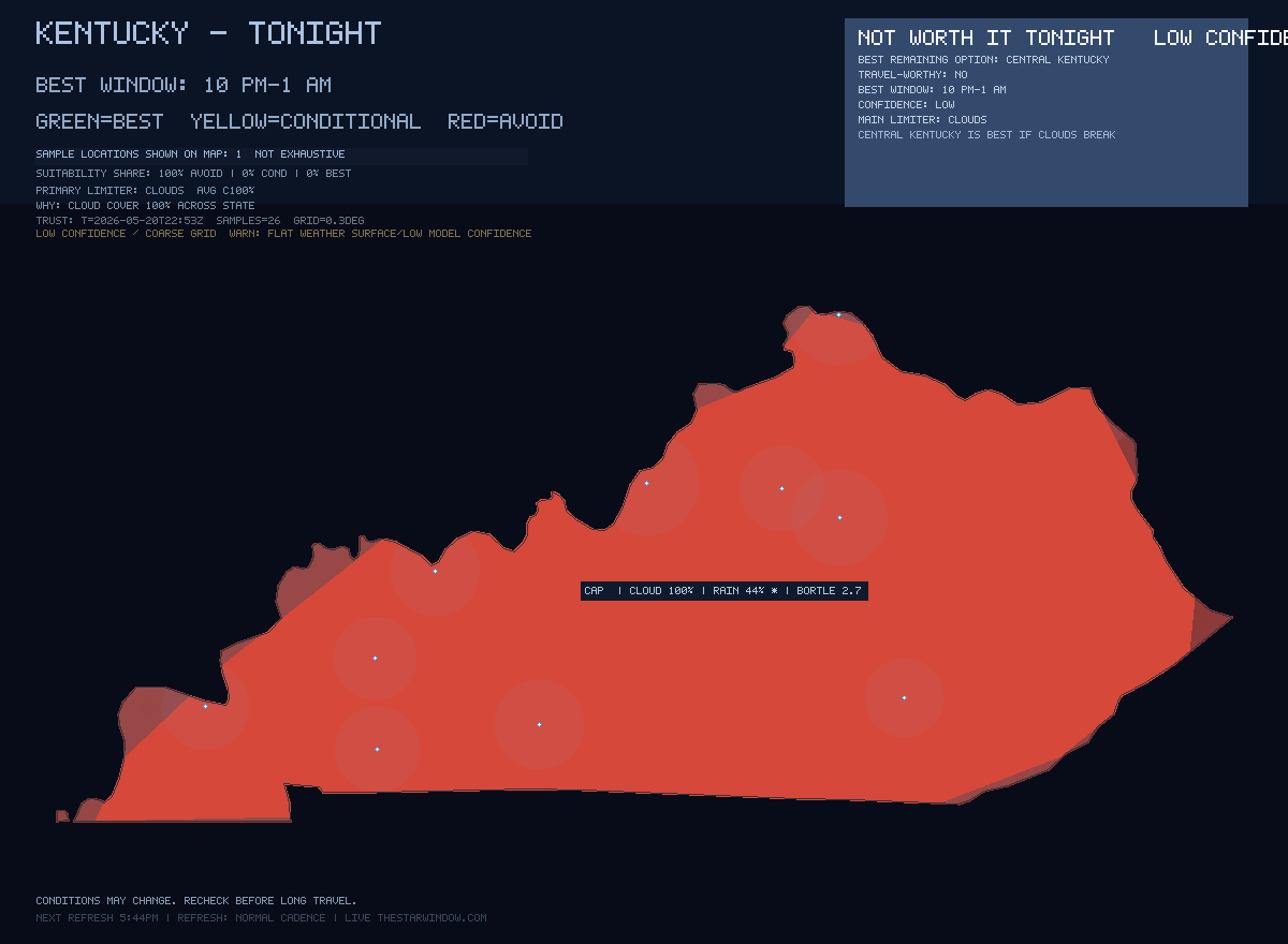 Kentucky stargazing map