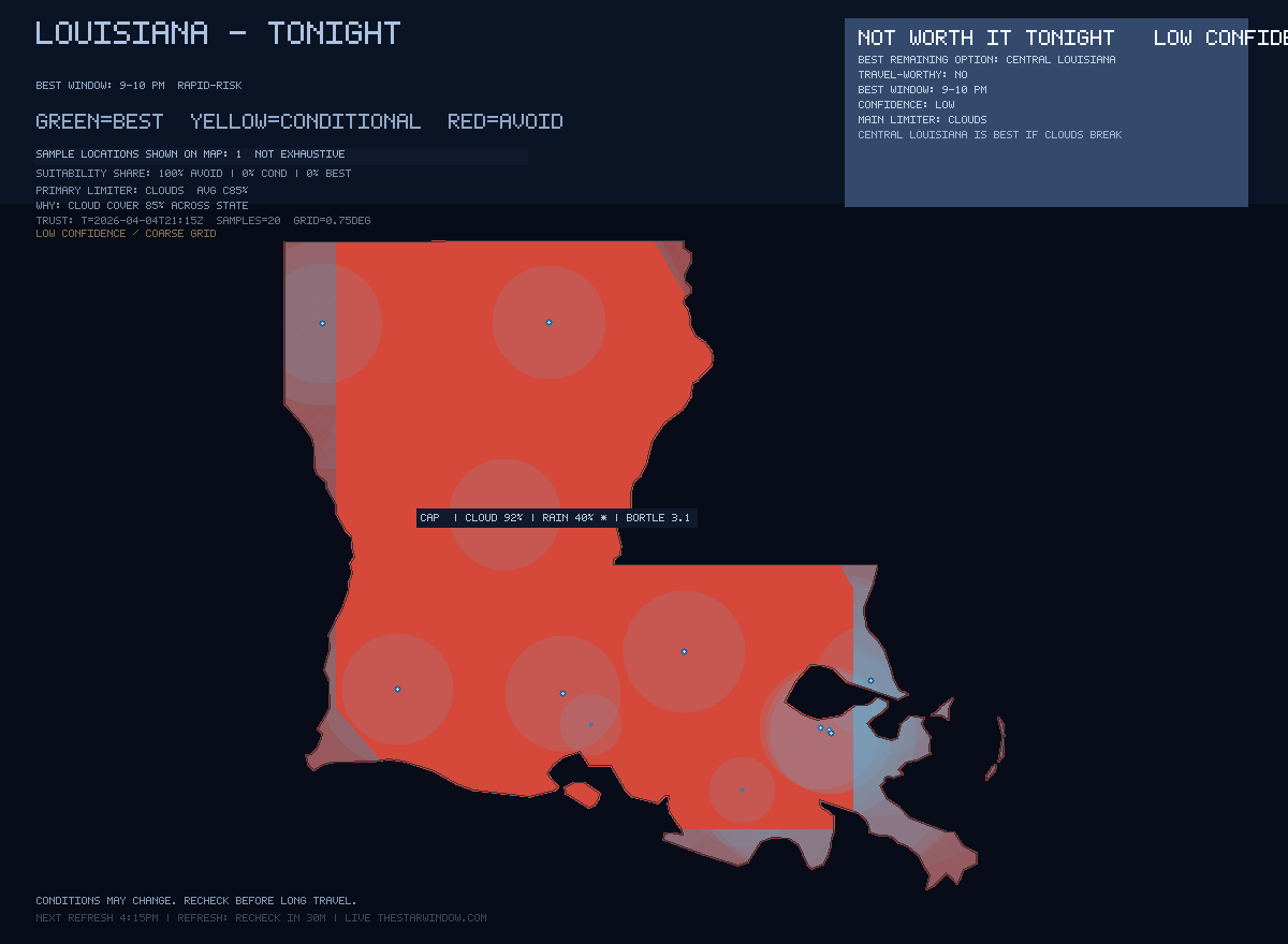 Louisiana stargazing map