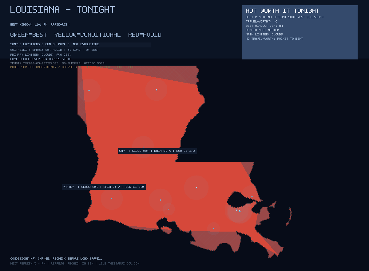 Louisiana stargazing map