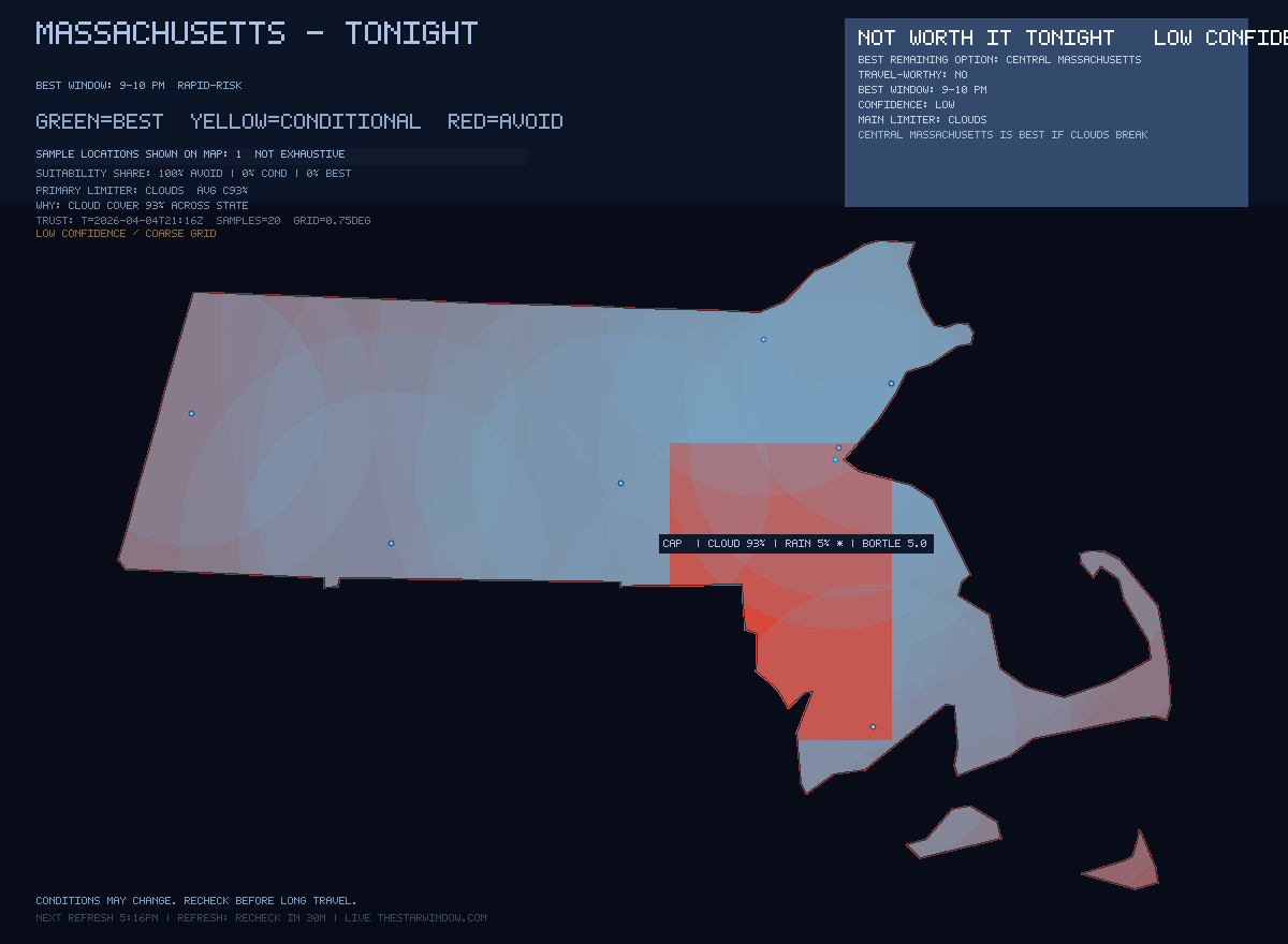 Massachusetts stargazing map