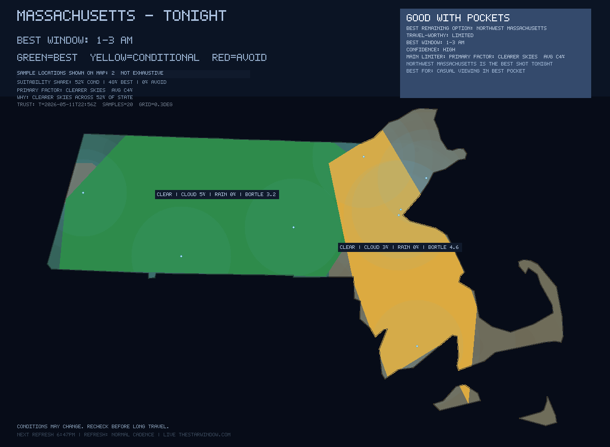 Massachusetts stargazing map