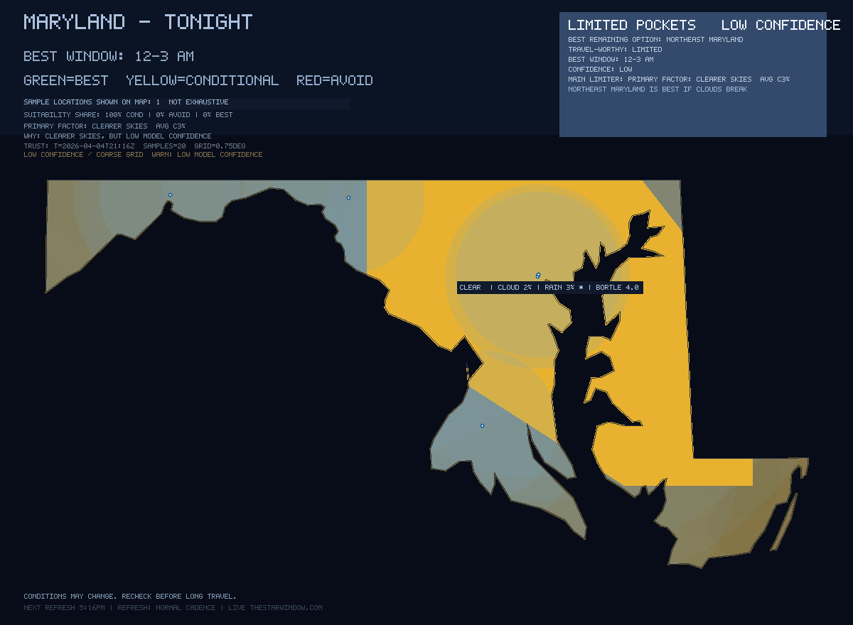 Maryland stargazing map