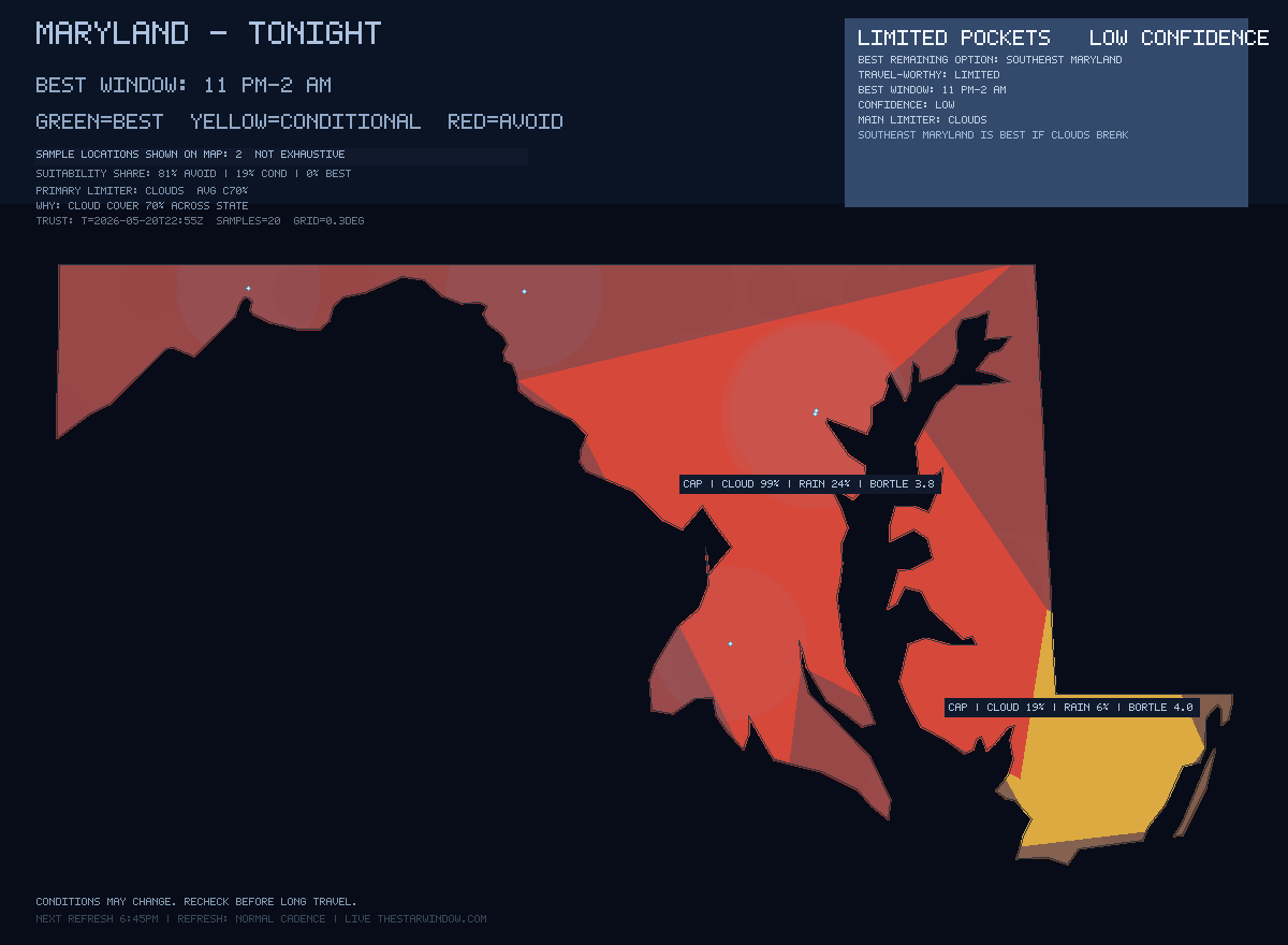 Maryland stargazing map