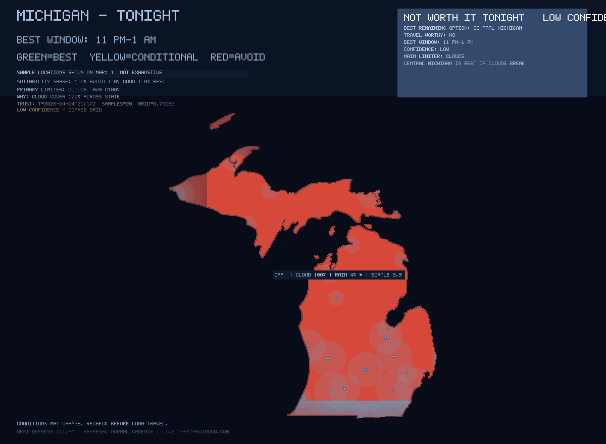 Michigan stargazing map