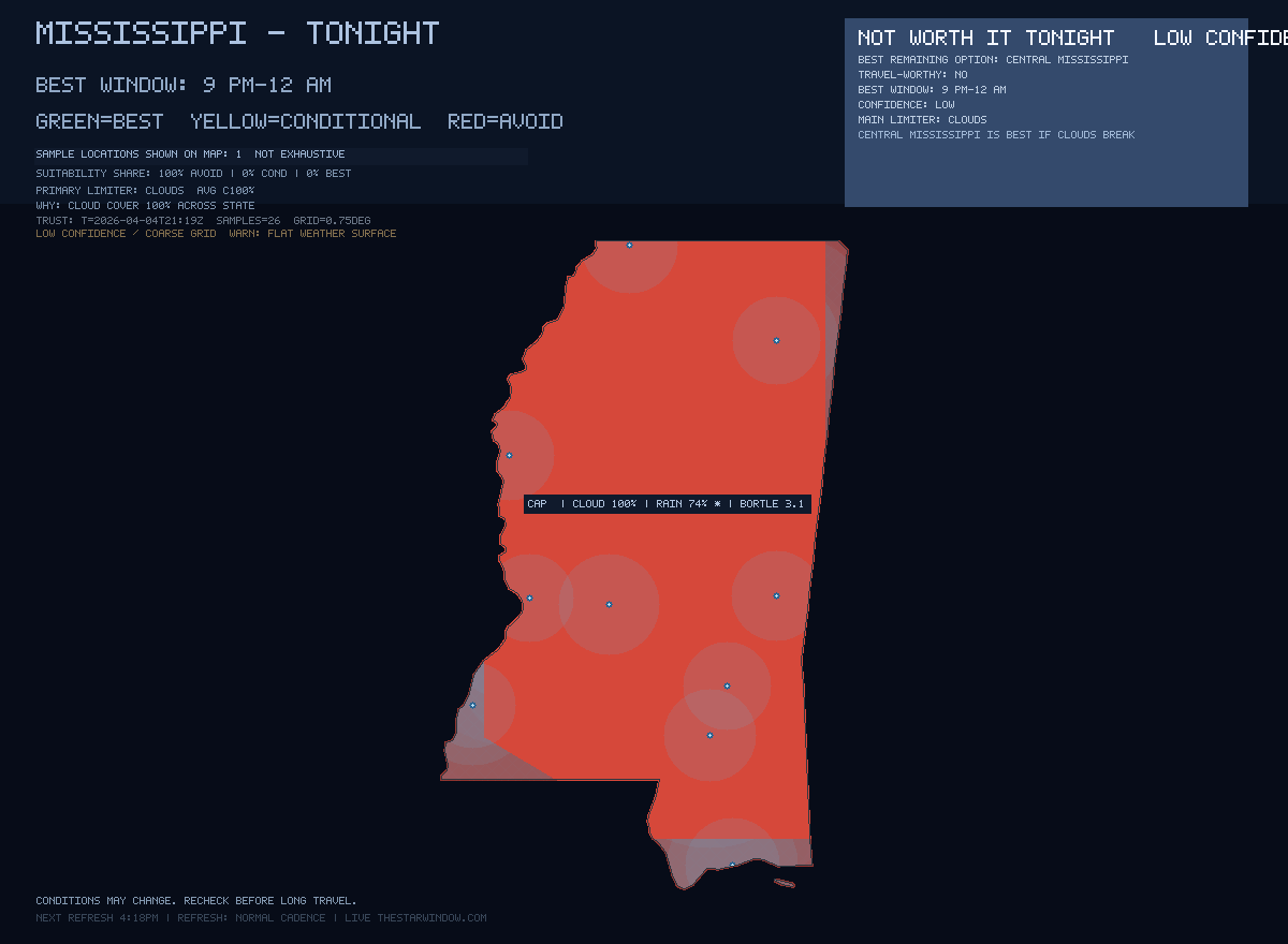 Mississippi stargazing map