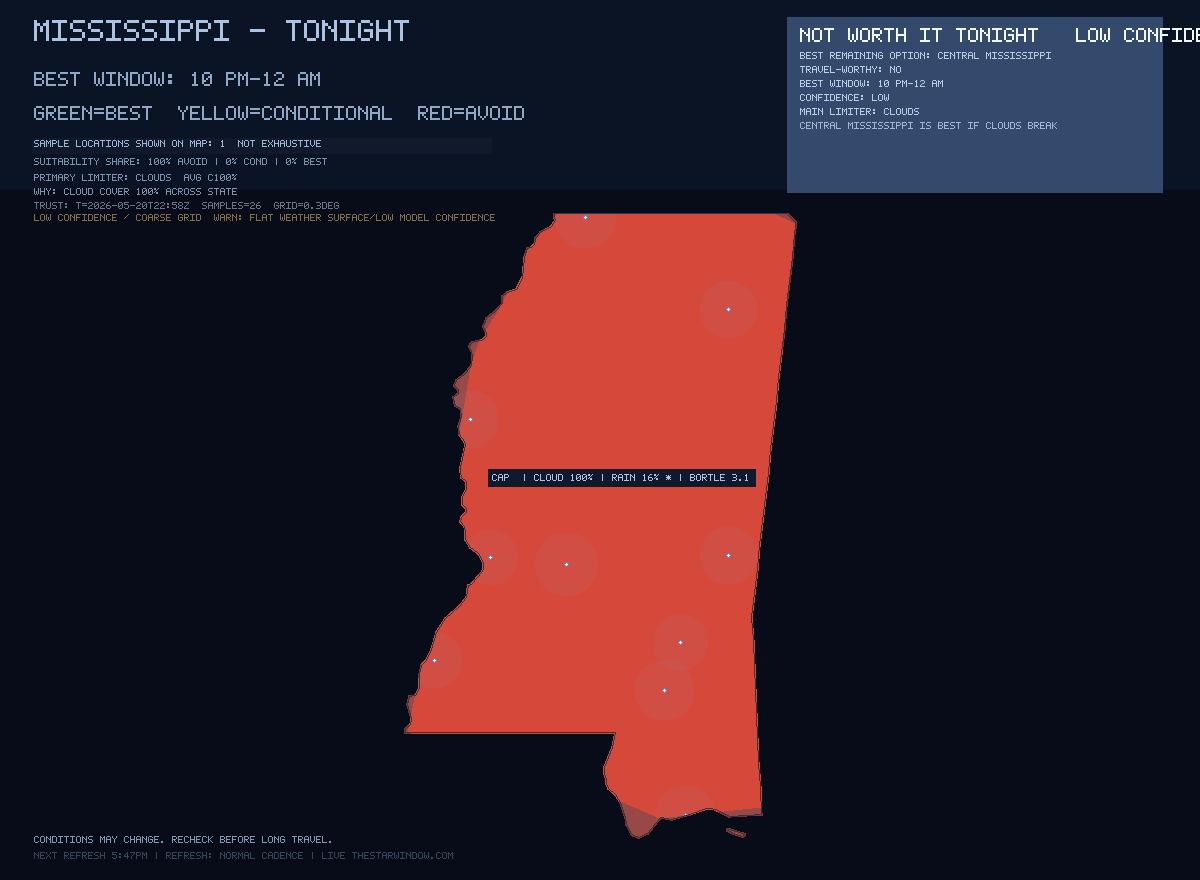 Mississippi stargazing map