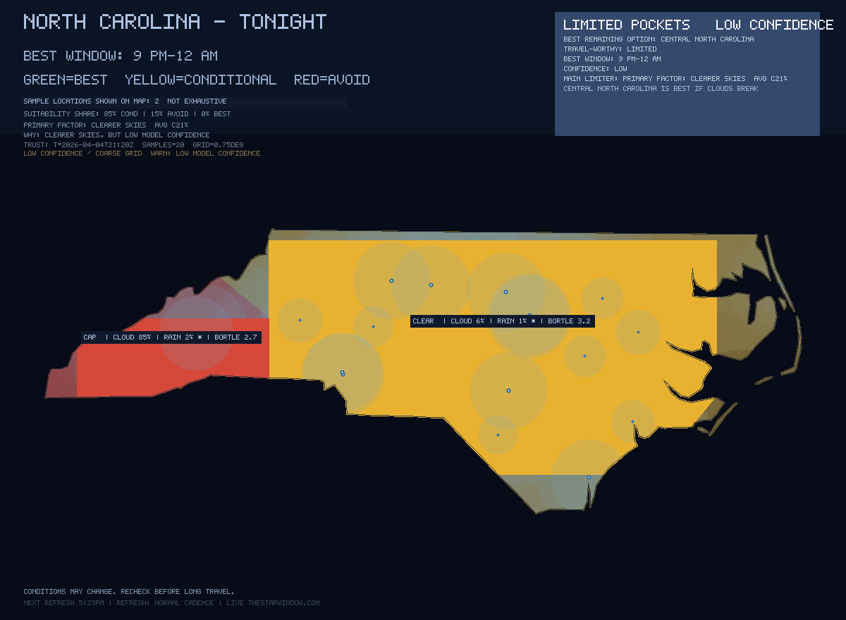 North Carolina stargazing map