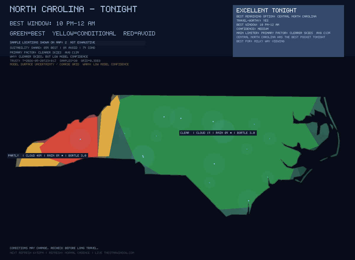 North Carolina stargazing map
