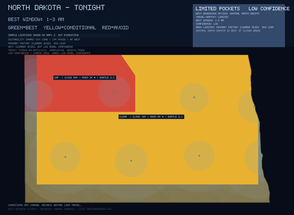 North Dakota stargazing map