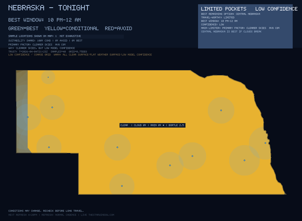 Nebraska stargazing map