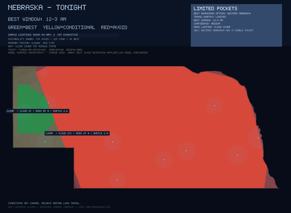 Nebraska stargazing map