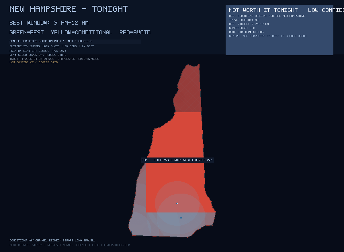 New Hampshire stargazing map
