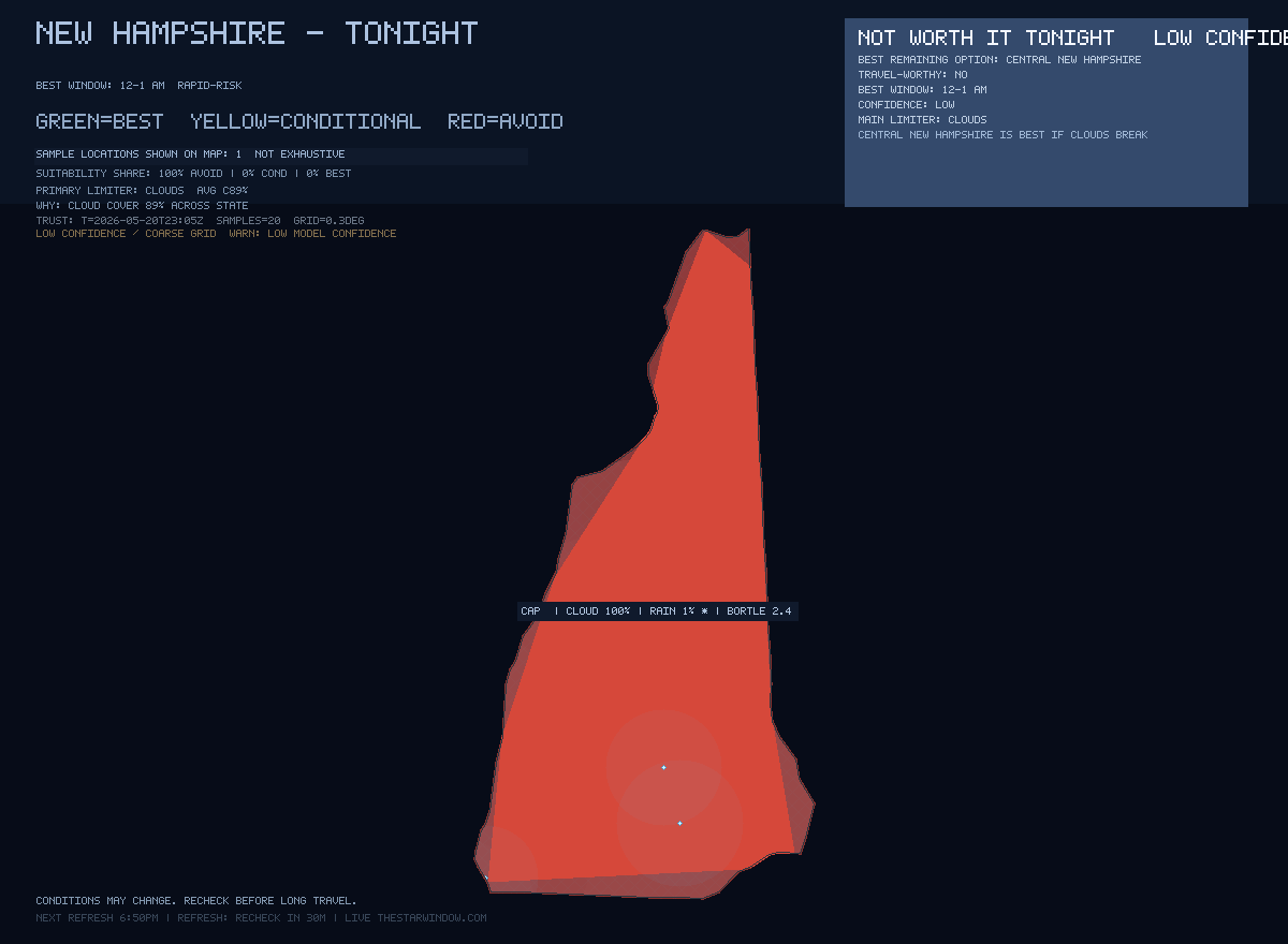 New Hampshire stargazing map