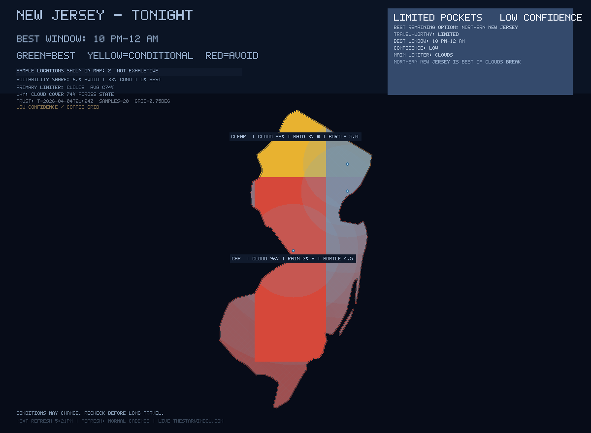 New Jersey stargazing map