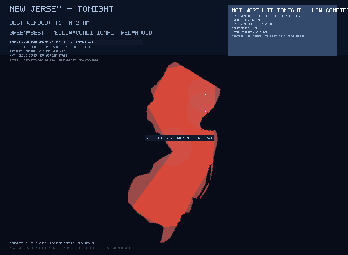 New Jersey stargazing map