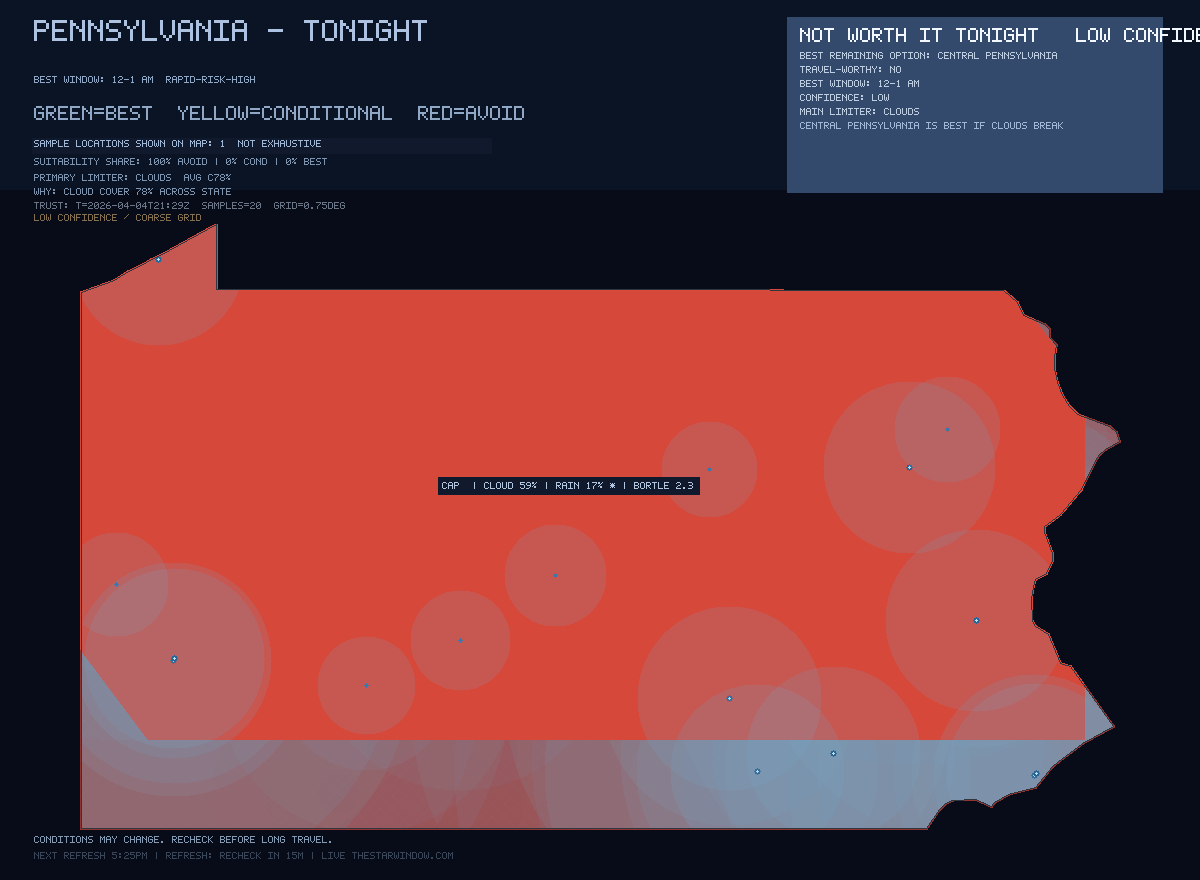 Pennsylvania stargazing map
