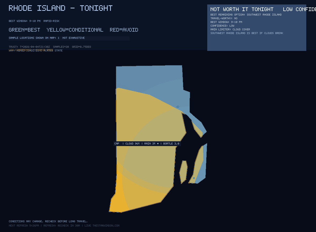 Rhode Island stargazing map