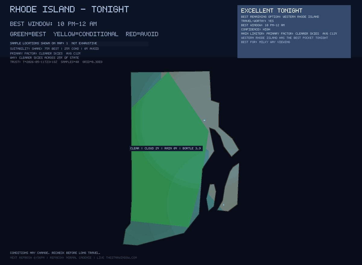 Rhode Island stargazing map
