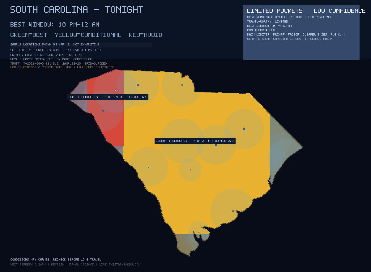 South Carolina stargazing map
