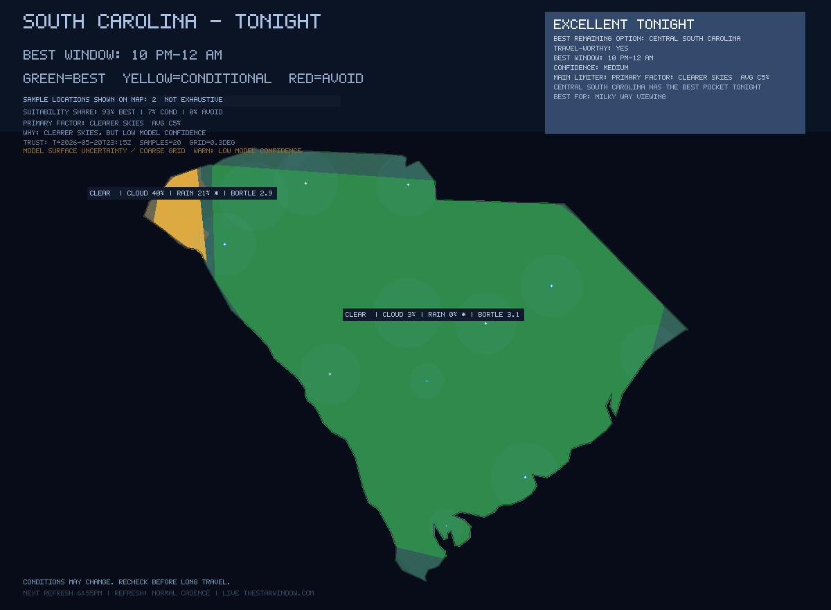 South Carolina stargazing map