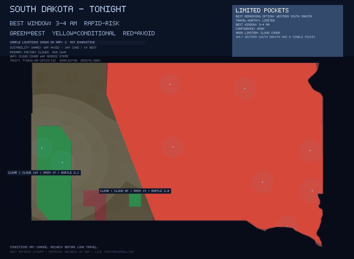 South Dakota stargazing map