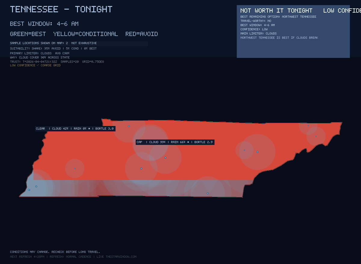 Tennessee stargazing map
