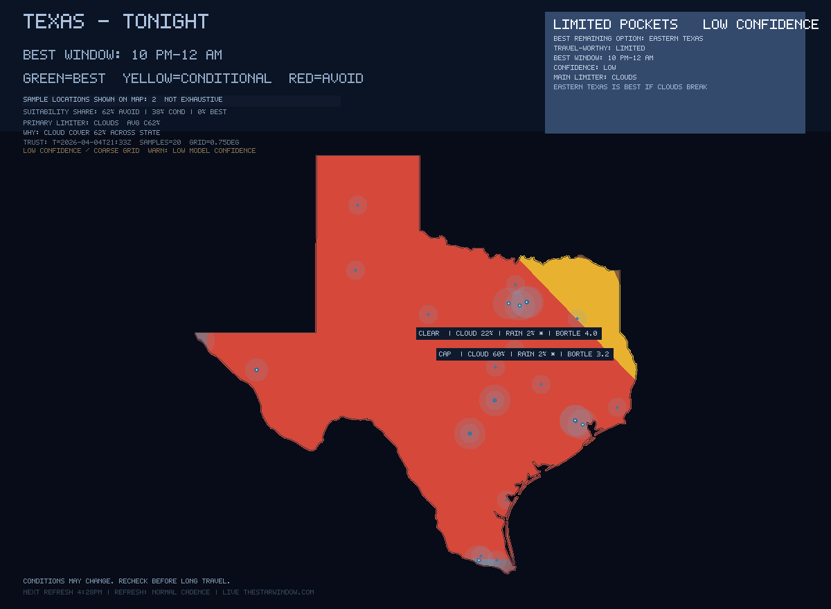 Texas stargazing map