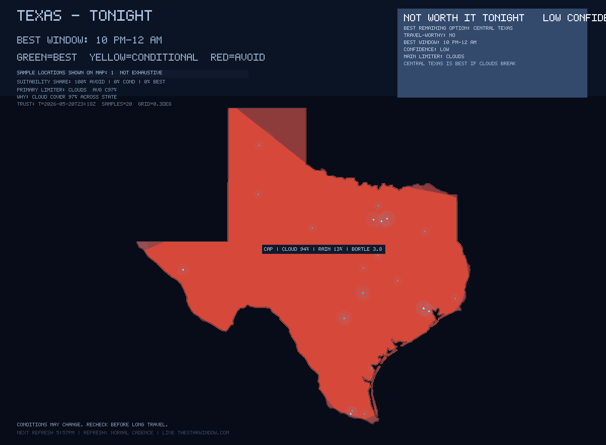 Texas stargazing map