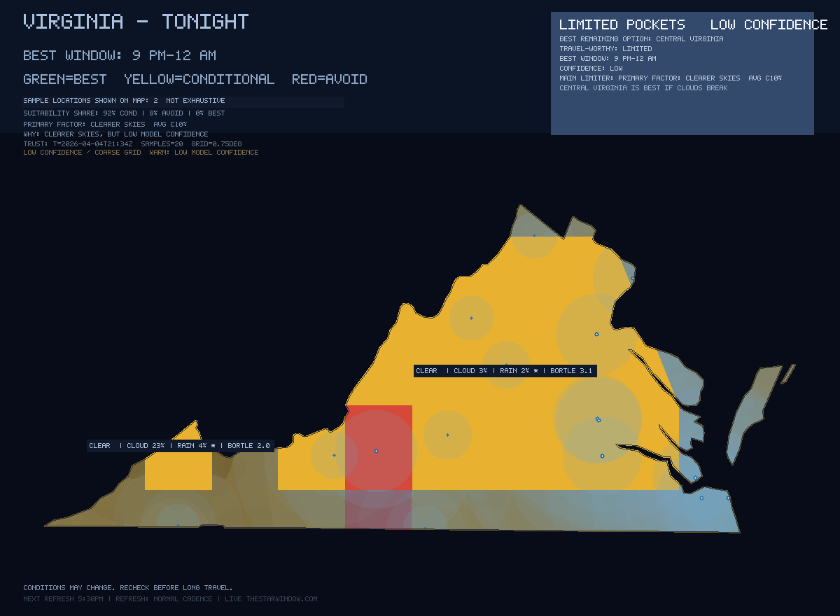 Virginia stargazing map