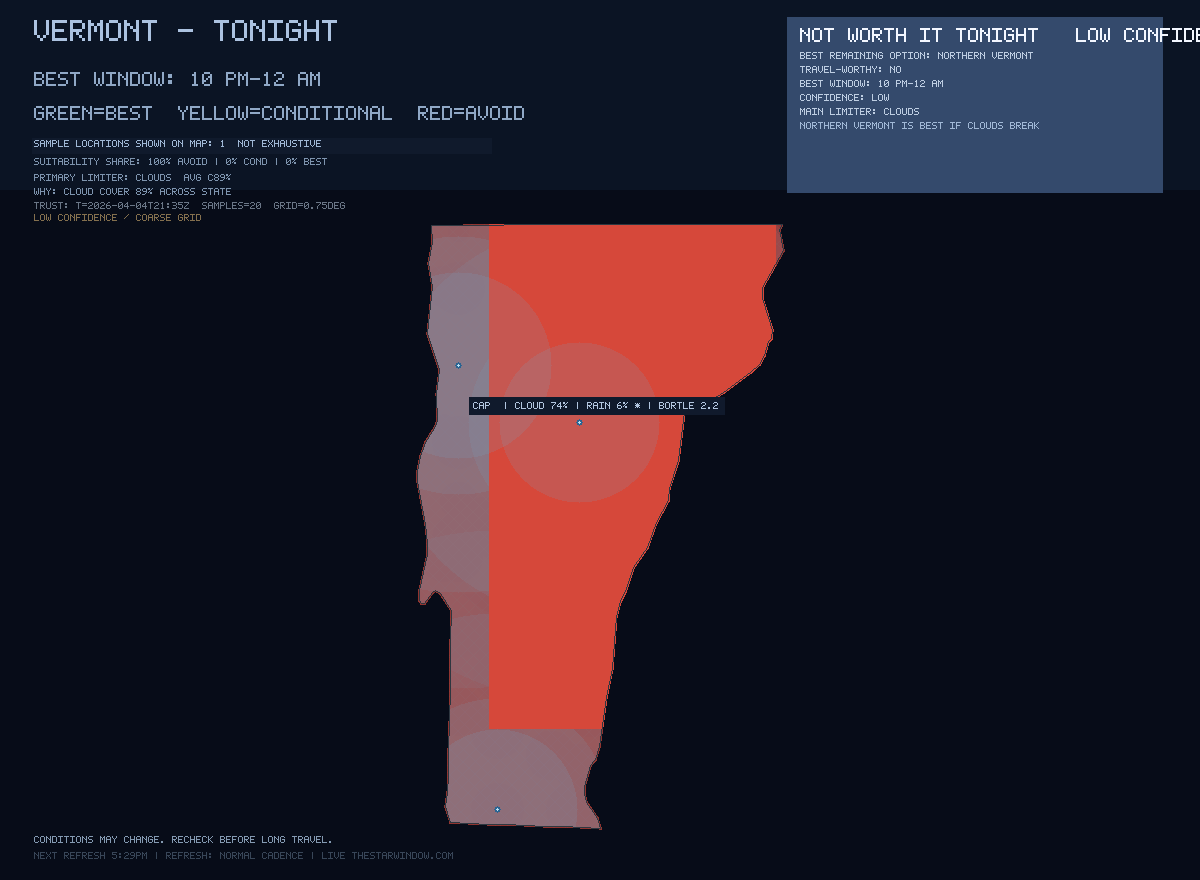 Vermont stargazing map