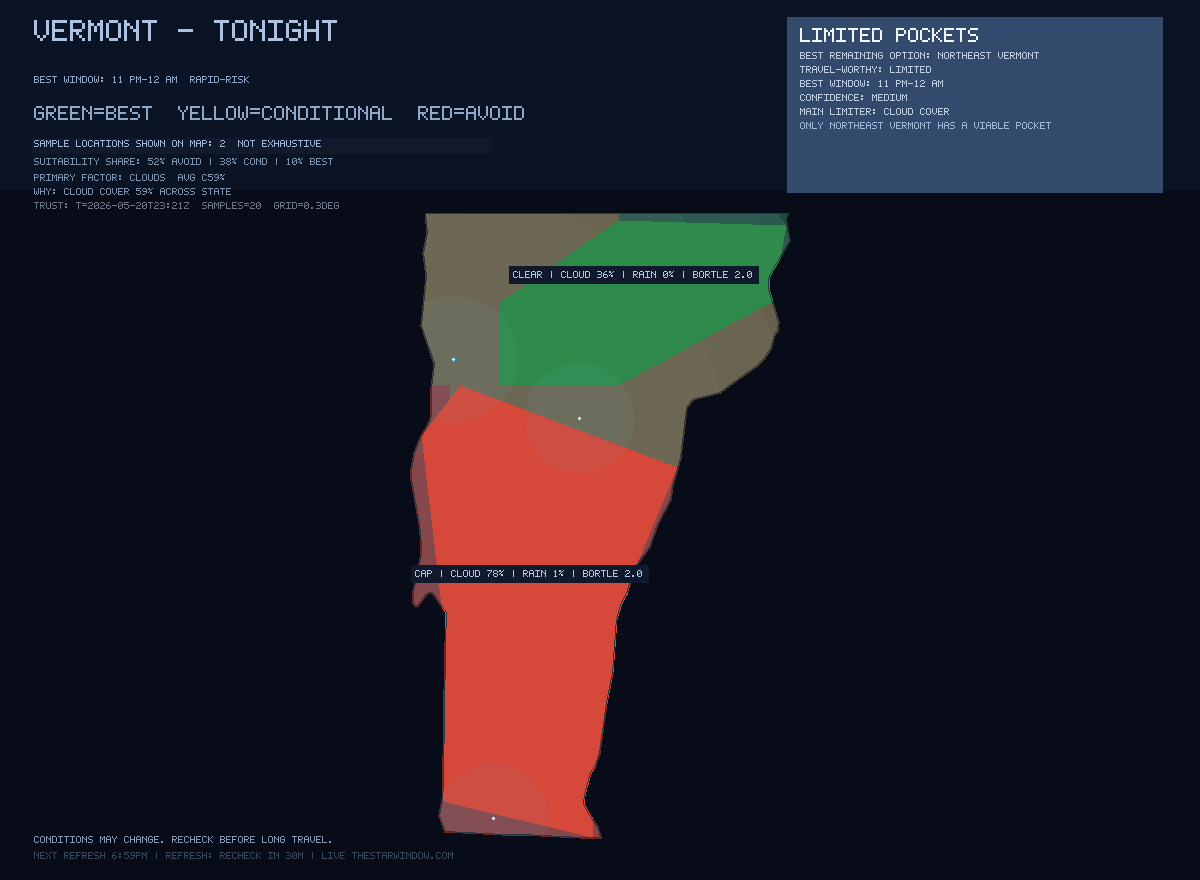 Vermont stargazing map