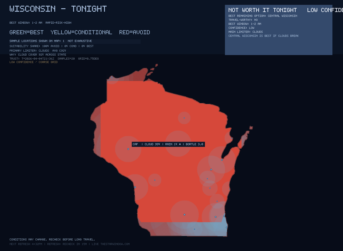 Wisconsin stargazing map
