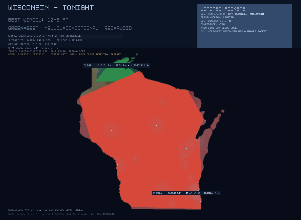 Wisconsin stargazing map