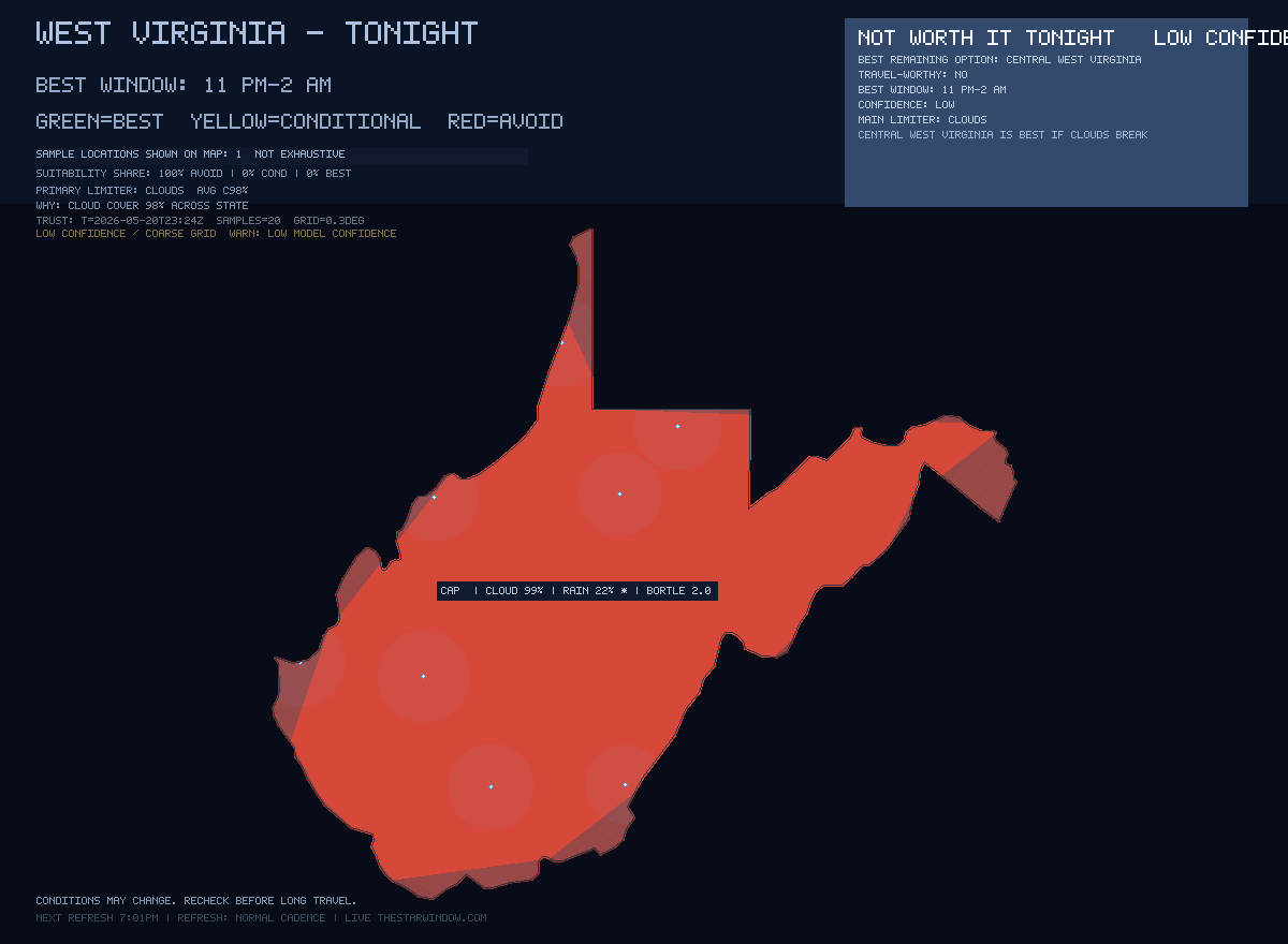 West Virginia stargazing map